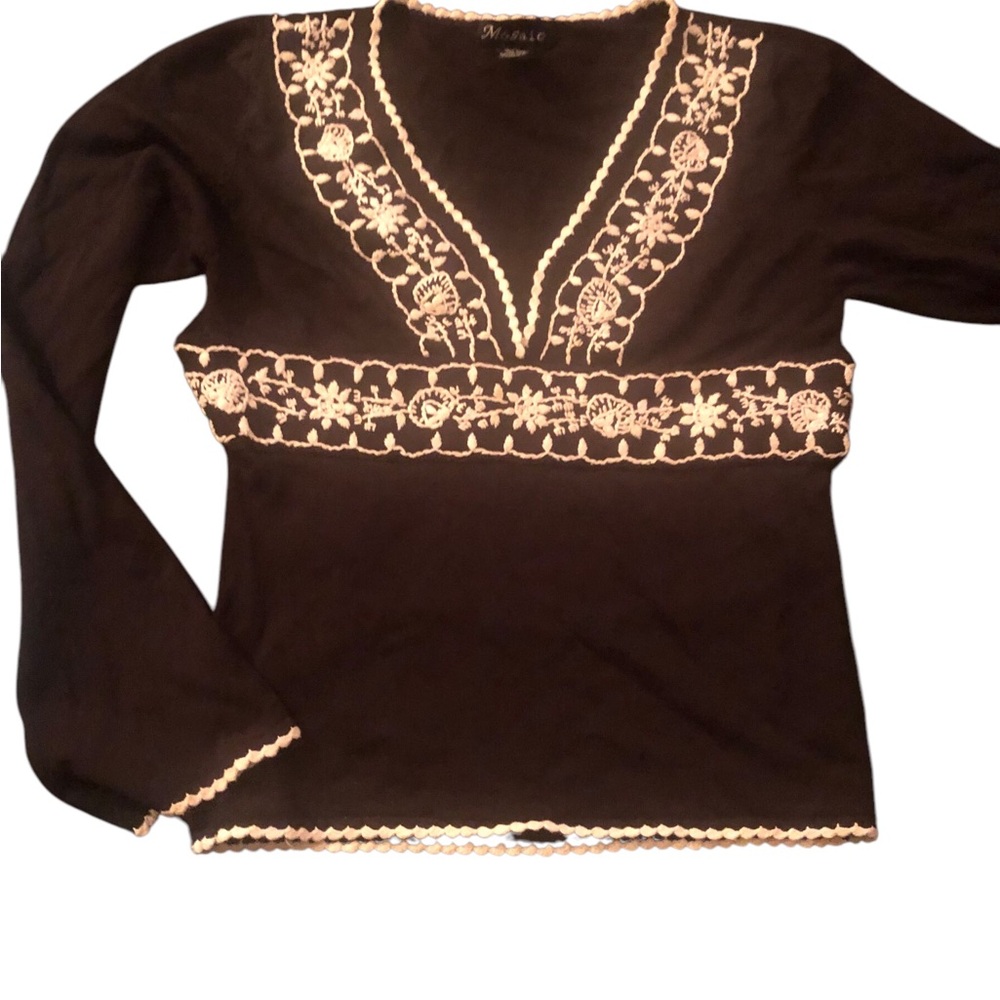 Black Blouse with White Embroidery